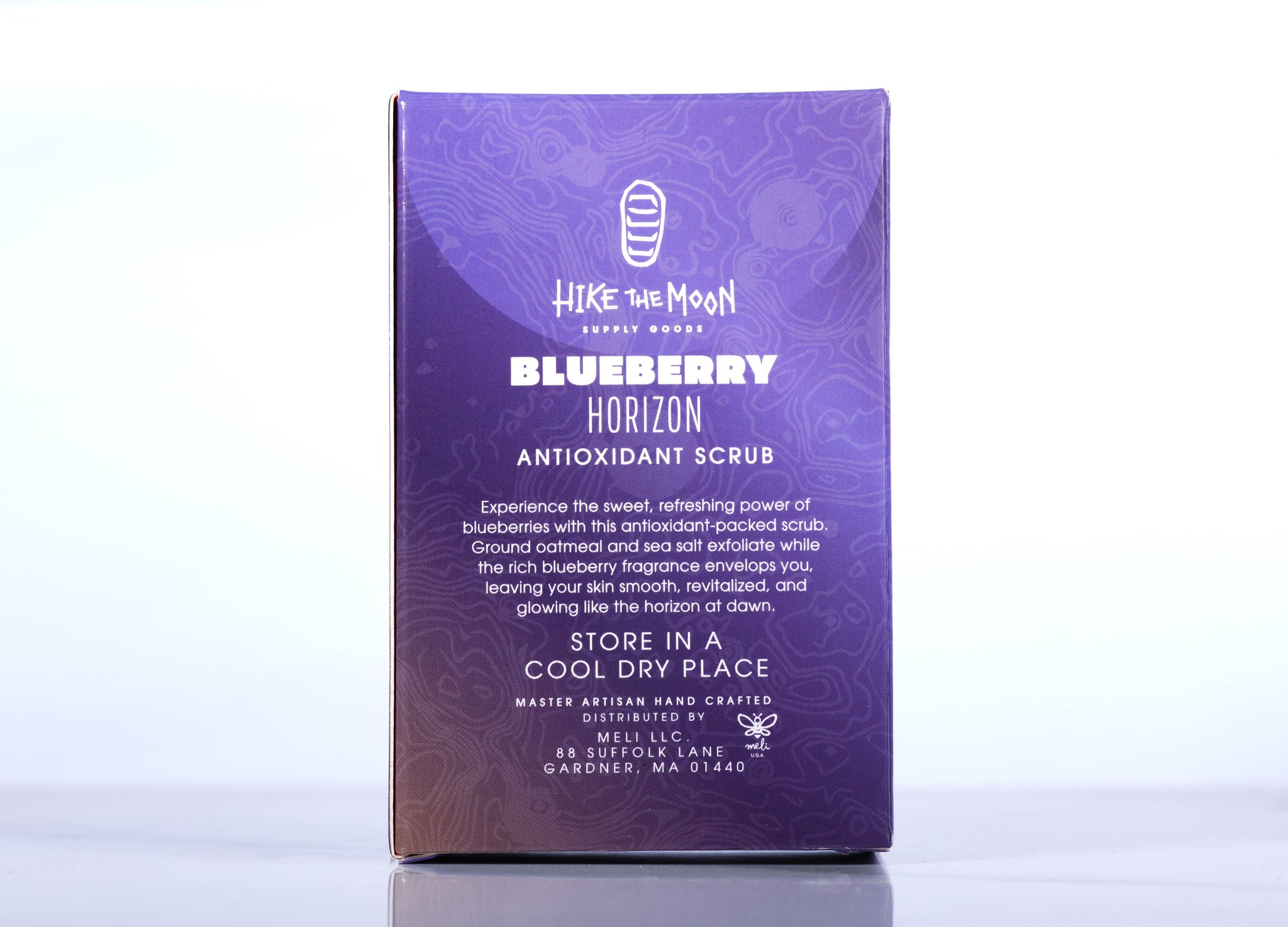 Blueberry exfoliating scrub bar soap, back label — Hike The Moon