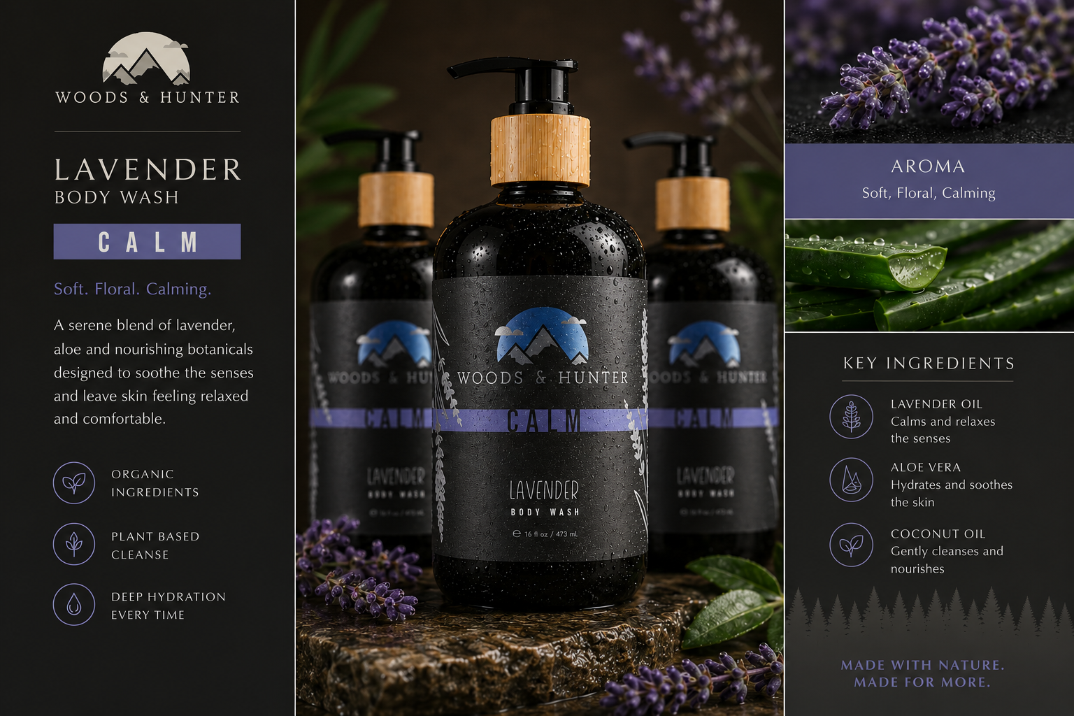 Woods & Hunter Calm Lavender Botanical Body Cleanser – 16 fl oz