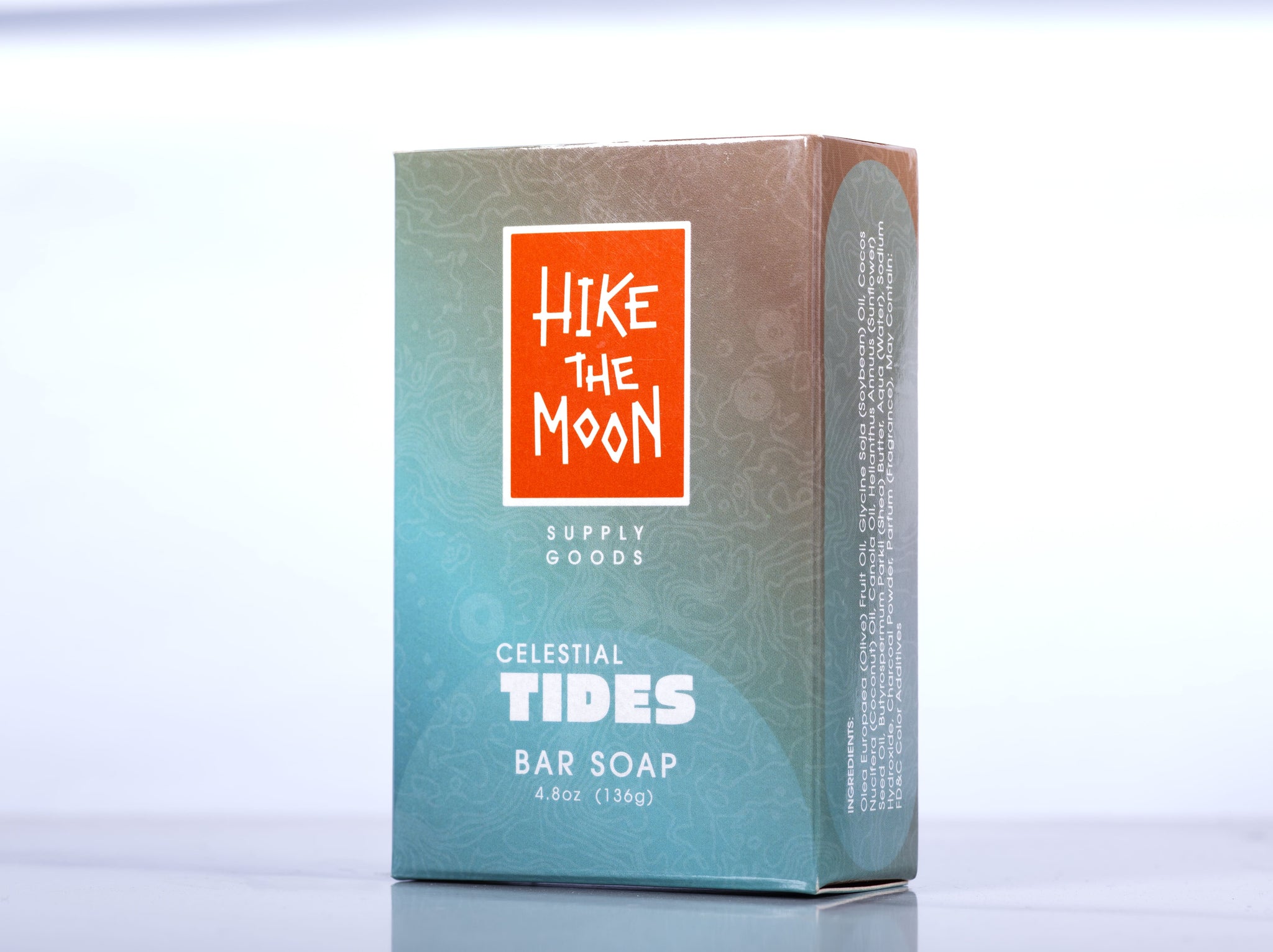 Sandalwood, musk and patchouli charcoal bar soap, side view — Hike the Moon