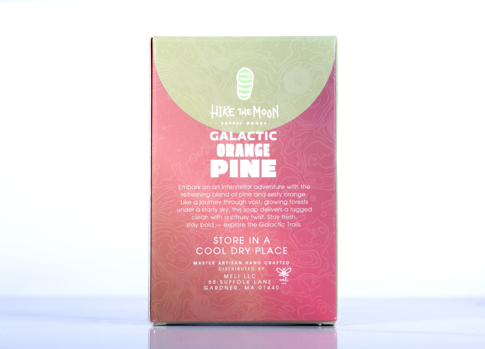 Orange and pine natural bar soap, back label — Hike the Moon