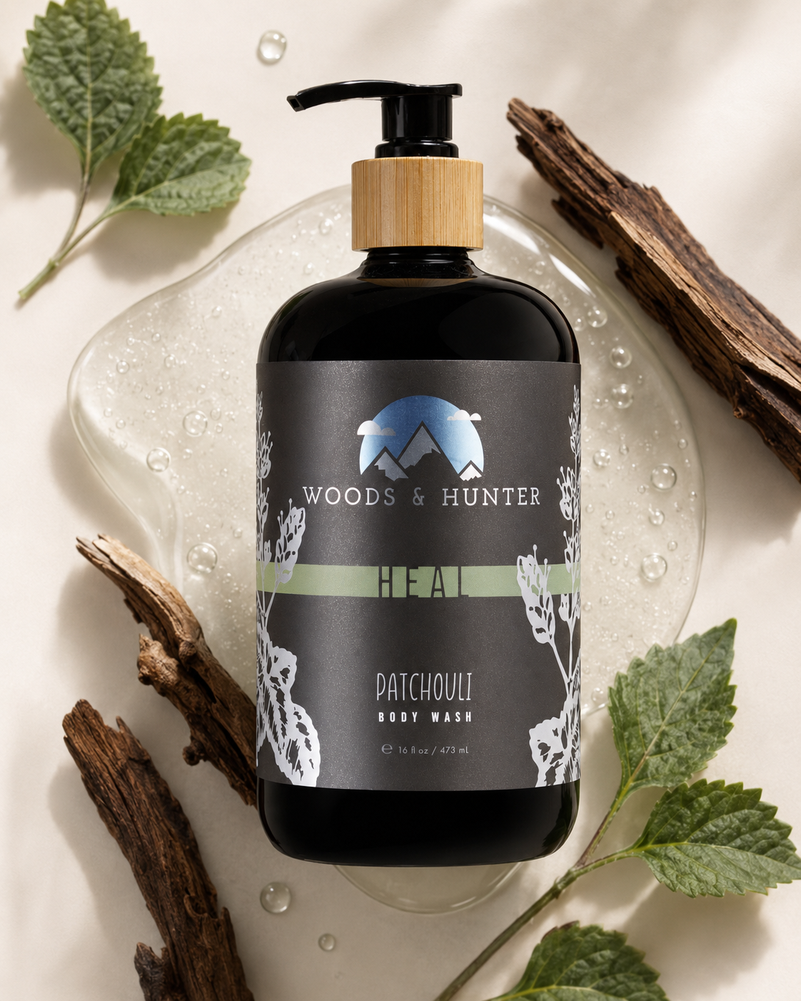 Woods & Hunter Heal Patchouli Cedar Botanical Body Cleanser – 16 fl oz
