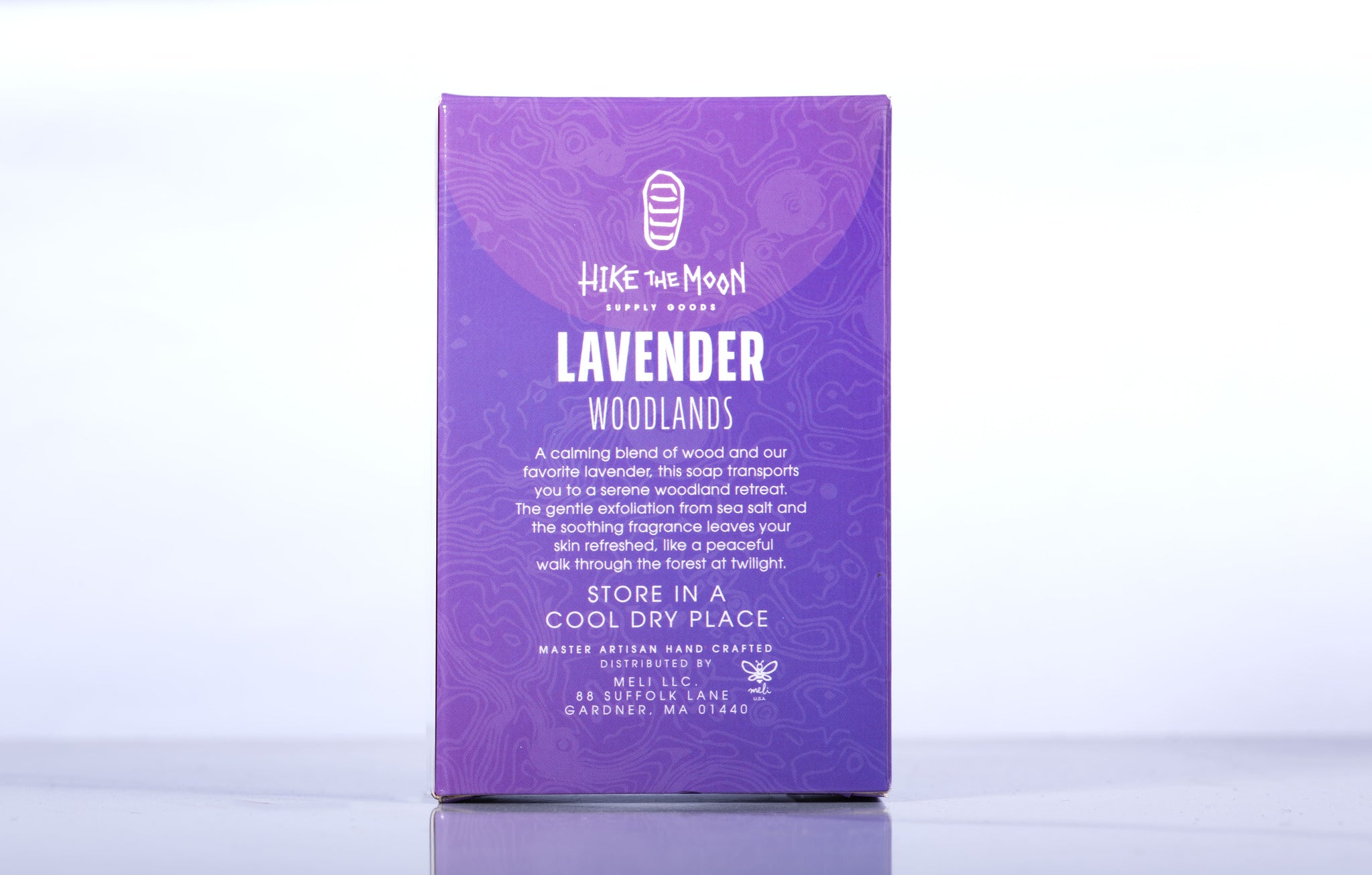 Lavender natural bar soap, back label — Hike the Moon