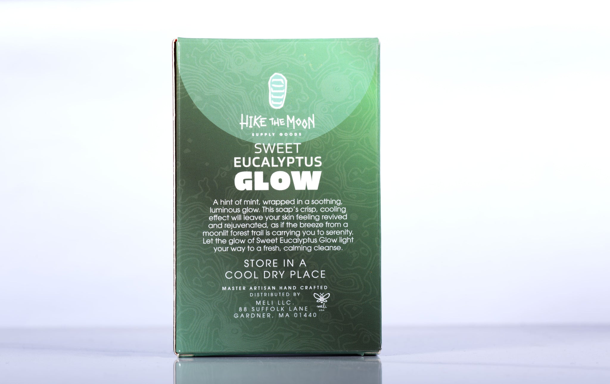Eucalyptus natural bar soap, back label — Hike the Moon