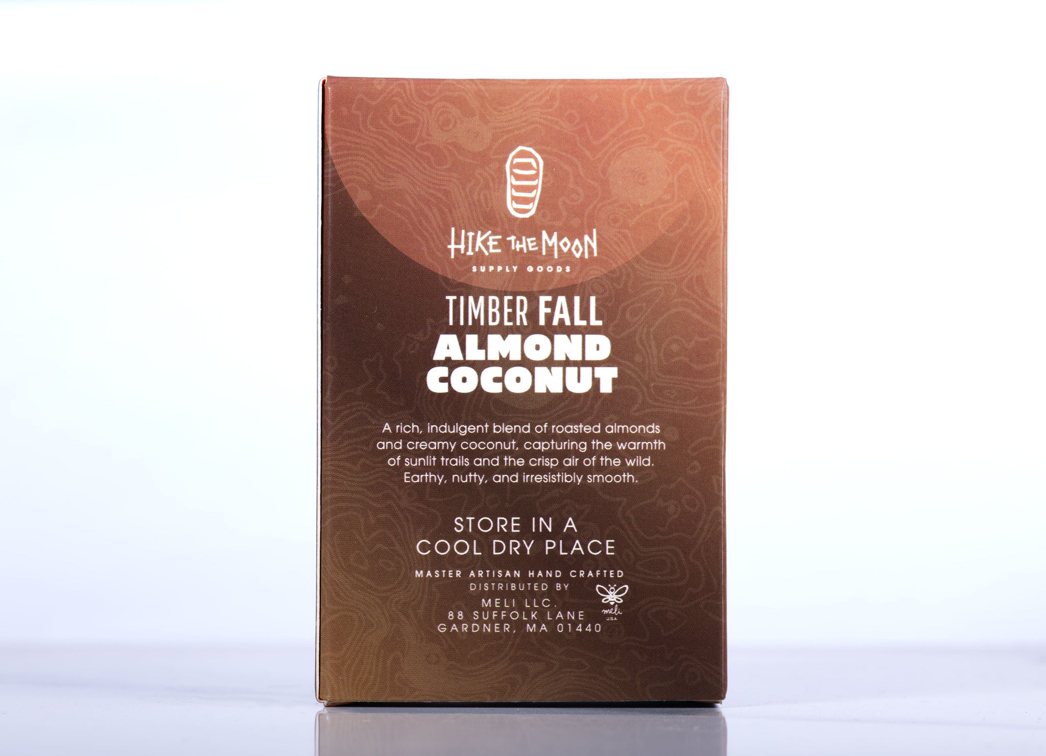 Almond and coconut natural bar soap, back label — Hike the Moon