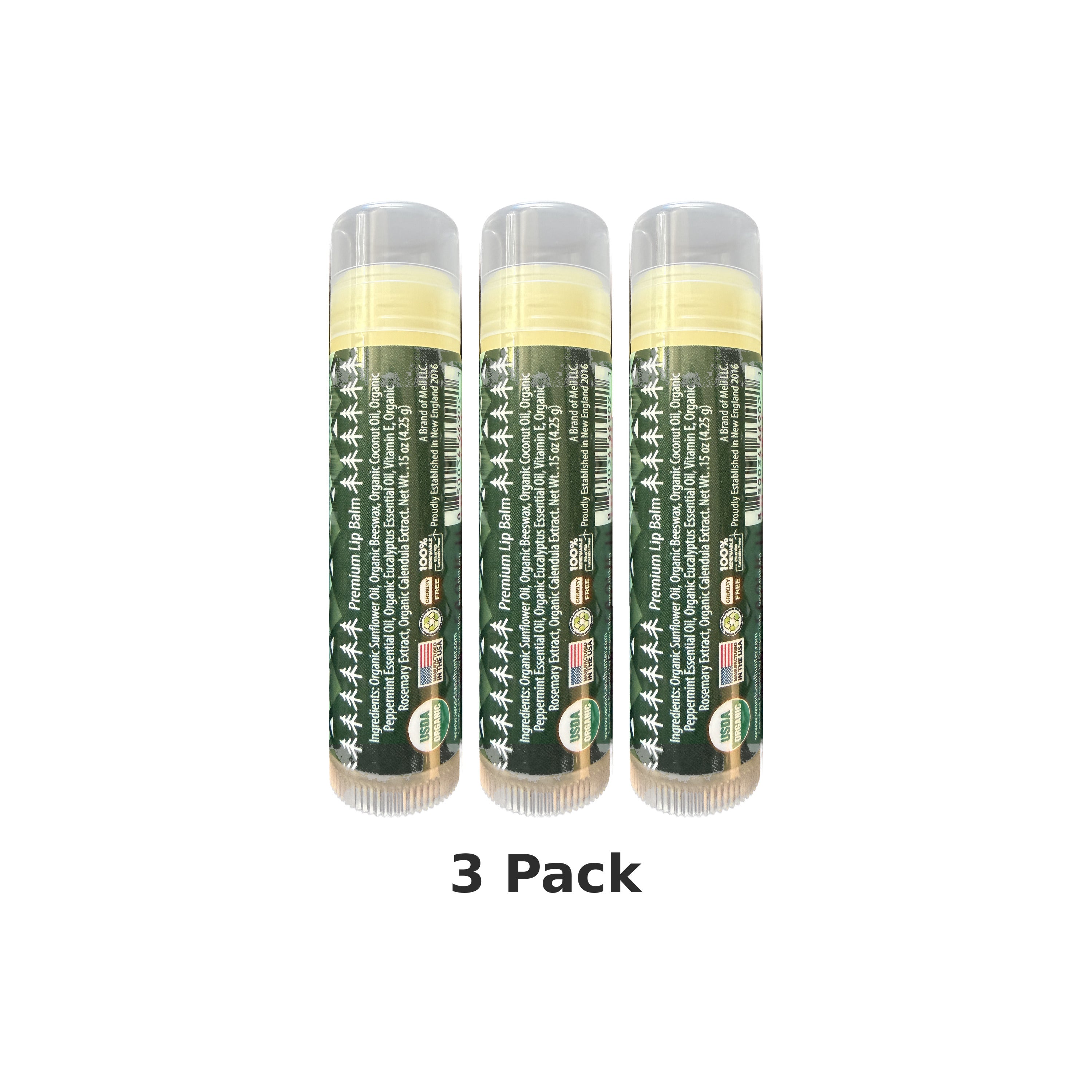 Woods & Hunter Mint Eucalyptus USDA Organic Lip Balm 3-Pack