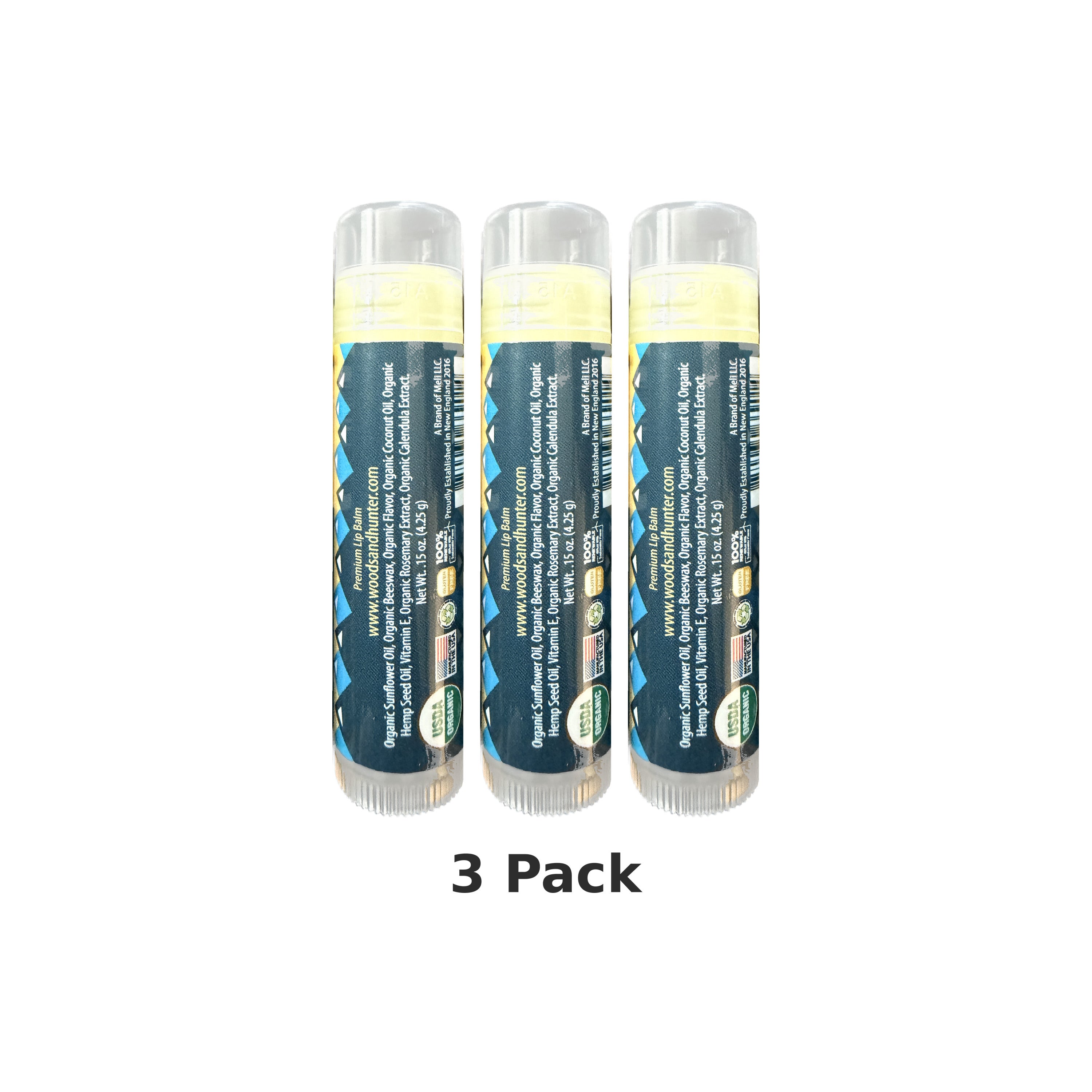 Woods & Hunter Vanilla Sky Hemp USDA Organic Lip Balm 3-Pack